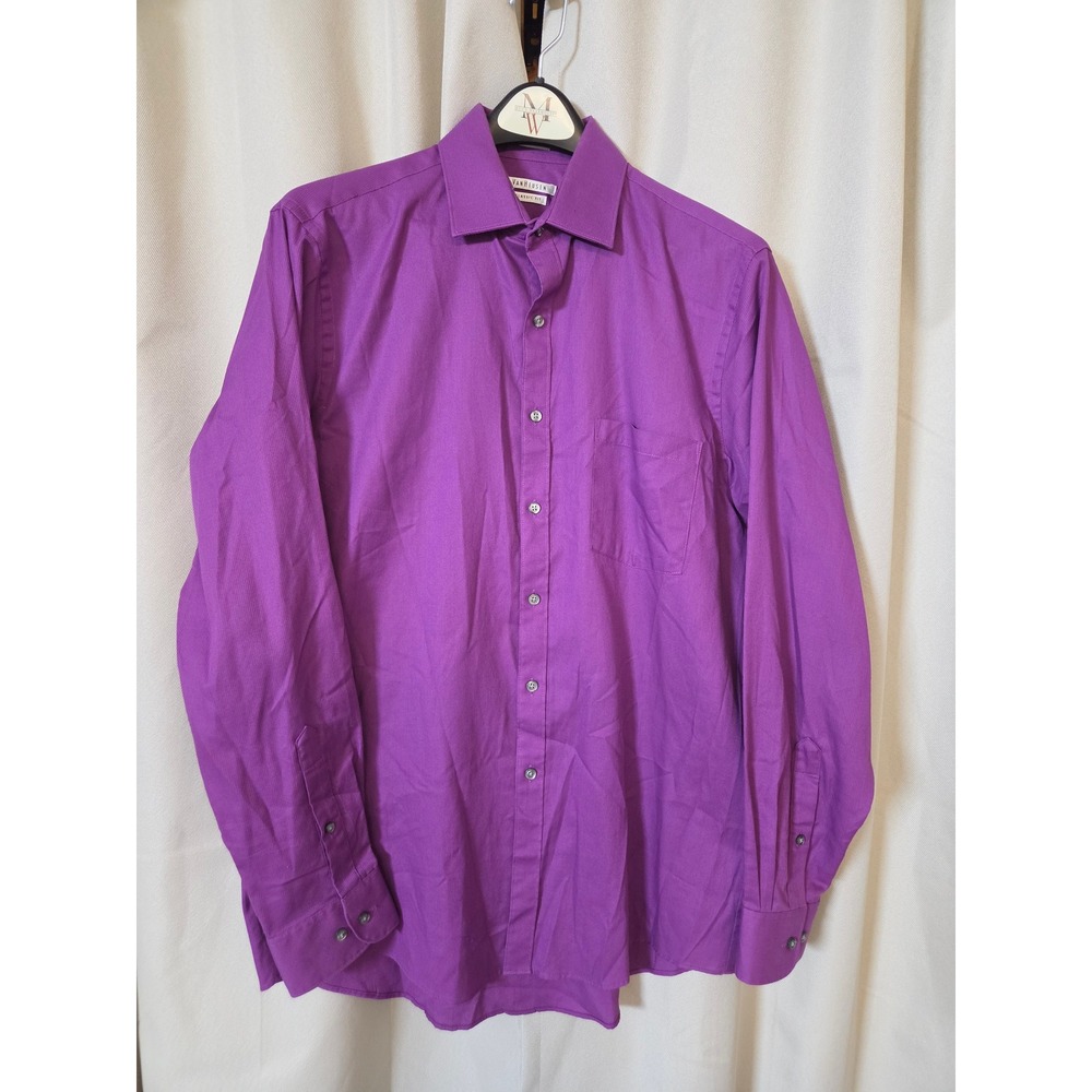 Van Heusen Mens Purple Pin Cord Dress Shirt Classic Fit 15.5 34/35 Wrinkle Free